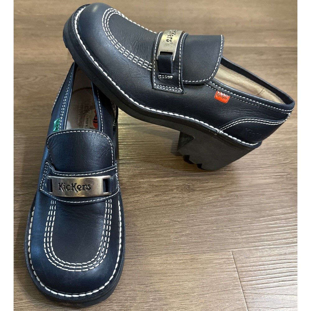 Kickers Y2K navy blue platform Leather loafers Size 6